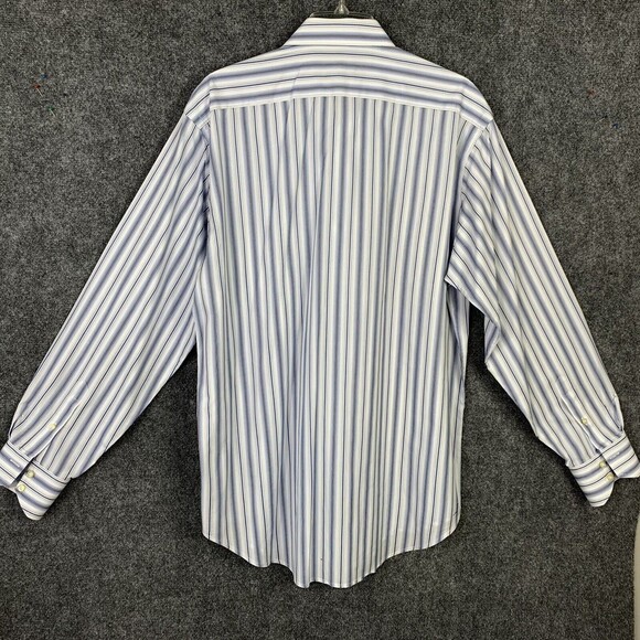 Thomas Dean Button Up Striped Dress Shirt Men Sz Large Flip Cuff Long Sleeve - Picture 7 of 10